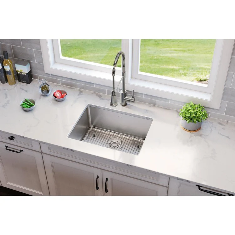 Sink Kit Lustertone Iconix 23.5 x 18.25 Inch Single Bowl Luminous Satin Bottom Grid Drain Strainer - Frankwebs