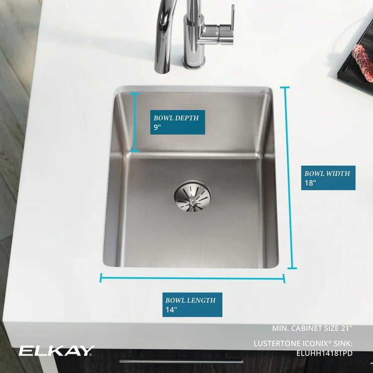 Kitchen Sink Lustertone Iconix 16.5 x 20.5 Inch Single Bowl with Perfect Drain Luminous Satin Undermount - Frankwebs