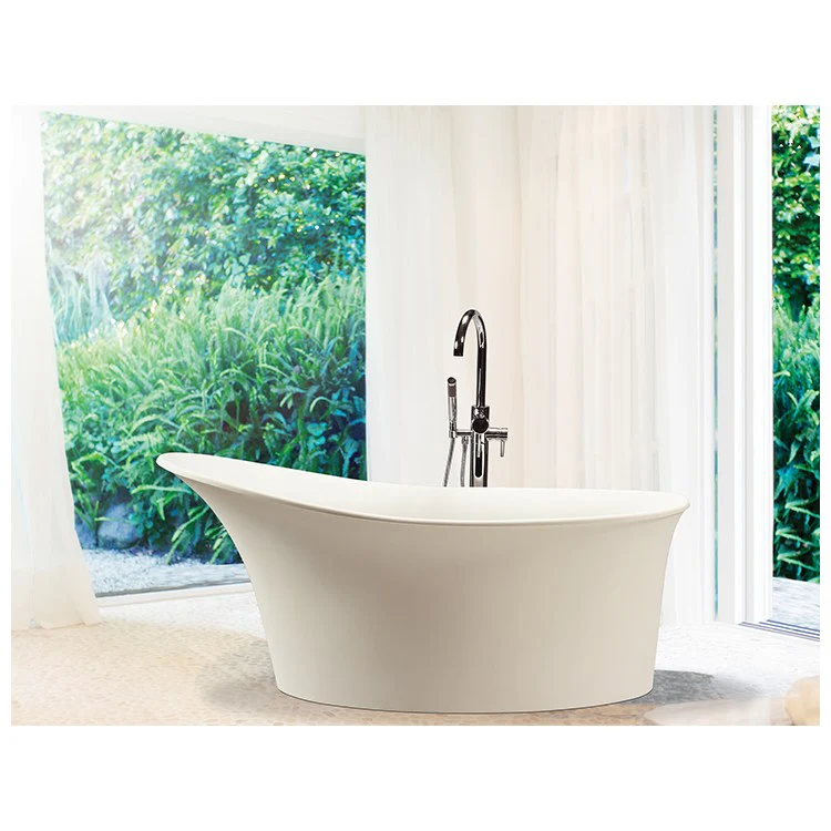 Soaking Tub Lily 60.25 x 32 Inch Freestanding Left/Right Hand Biscuit Gloss Sculpturestone 53 Gallons 25-1/2 Inch - Frankwebs