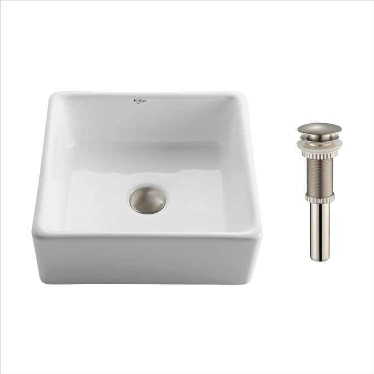 Square Ceramic Bathroom Vessel Sink with Pop-Up Drain - Frankwebs