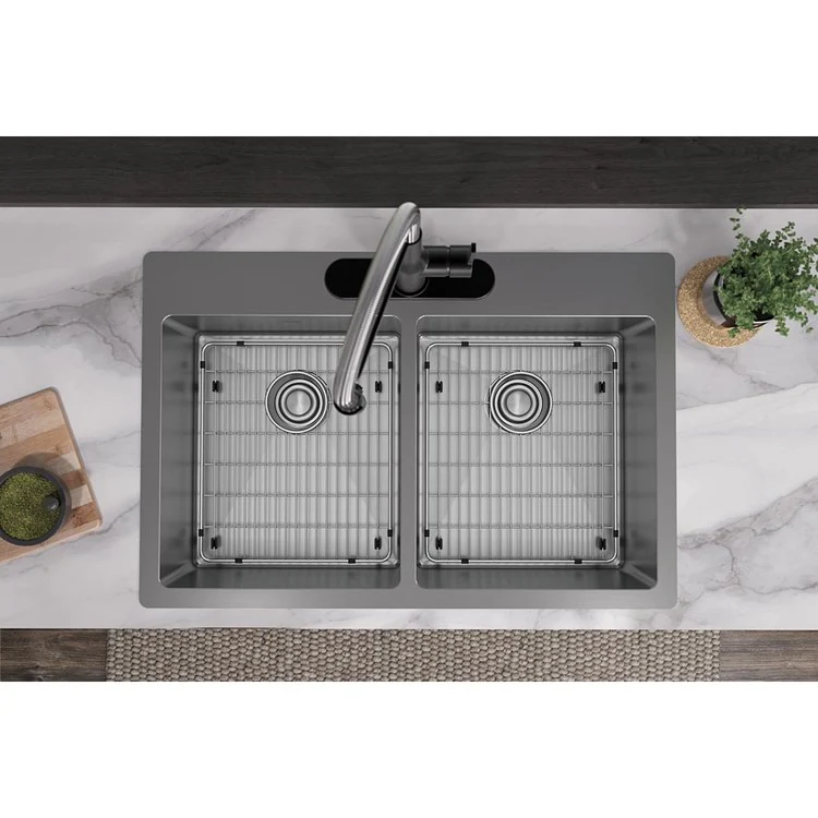 Kitchen Sink Crosstown 33 x 22 Inch Double Bowl Equal Kit 3 Hole Polished Satin Drop-In Undermount - Frankwebs