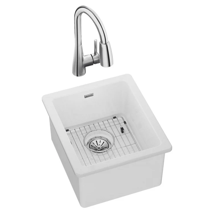 Sink Kit Fireclay Bar Sink Faucet Kit 16.5 x 19 Inch Single Bowl White Faucet Bottom Grid Drain and Cleaning Kit - Frankwebs