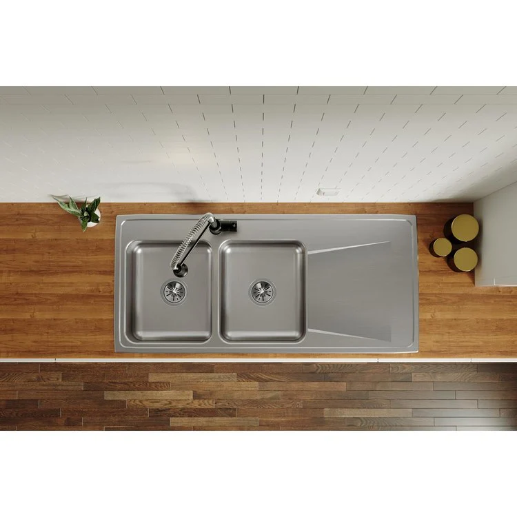 Kitchen Sink Lustertone Classic 48 x 22 Inch Double Bowl Equal with Right Drainboard Lustrous Satin Drop-In - Frankwebs