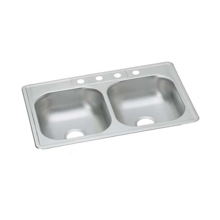 Kitchen Sink Dayton 33 x 22 Inch Double Bowl Equal 5 Hole ADA Satin Drop-In Rectangle Drain Location Center Depth 6-4/7 Inch Multiple of 50 Bottom Only Pads - Frankwebs