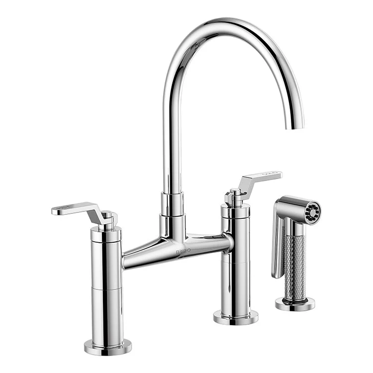 Litze Two Handle Kitchen Bridge Faucet with High-Arc Spout/Industrial Handle/Side Sprayer - Frankwebs