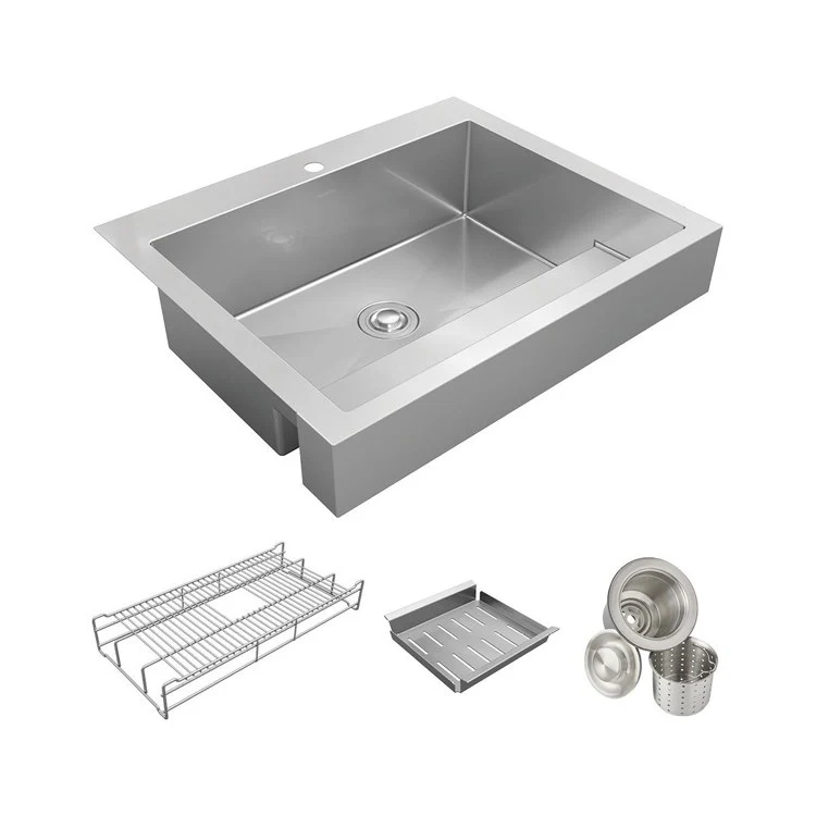 Kitchen Sink Dart Canyon 33 x 27.25 Inch Single Bowl Workstation ADA Polished Satin Farmhouse Rectangle Drain Location Rear Center Depth 9-2/3 Inch Full Spray Sides and Bottom with Sides and Bottom Pads Work Shelf - Frankwebs