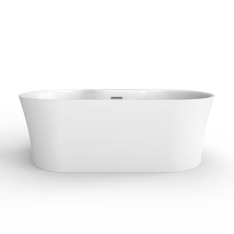 Freestanding Tub Olmos 59 Inch Oval Acrylic White/White Drain and Overflow No Faucet Holes Tap Deck - Frankwebs