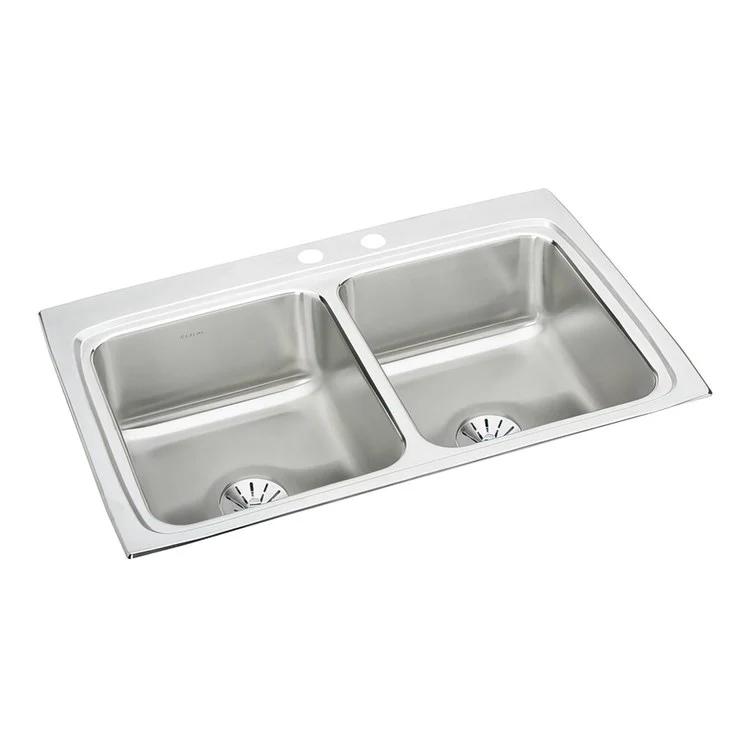 Kitchen Sink Lustertone Classic 33 x 22 Inch Double Bowl Equal with Perfect Drain MR2 Hole Lustertone Top Mount Stainless Steel Drain Location Center Side and Bottom Pads - Frankwebs