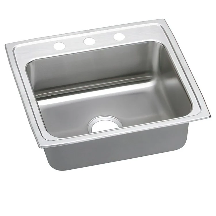Kitchen Sink Lustertone Classic 25 x 21.25 Inch Single Bowl 3 Hole ADA Lustrous Highlighted Satin Top Mount Rectangle Drain Location Rear Center Depth 5 Inch Quick Clip Mounting System Full Spray Sides and Bottom - Frankwebs