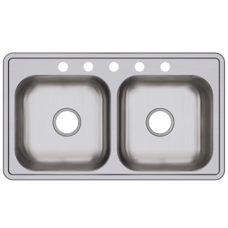 Kitchen Sink Dayton 33 x 19 Inch Double Bowl Equal 5 Hole ADA Satin Drop-In Rectangle Drain Location Center Depth 6-4/9 Inch Bottom Only Pads - Frankwebs