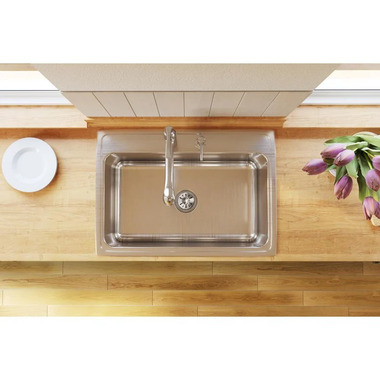 Kitchen Sink Lustertone Classic 31 x 22 Inch Single Bowl MR2 Hole Lustrous Satin Drop-In 11-5/8 Inch - Frankwebs