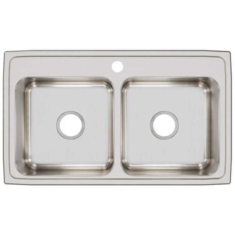 Kitchen Sink Lustertone Classic 33 x 19.5 Inch Double Bowl Equal 1 Hole Lustrous Satin Drop-In Stainless Steel Drain Location Center Bottom Only Pads - Frankwebs