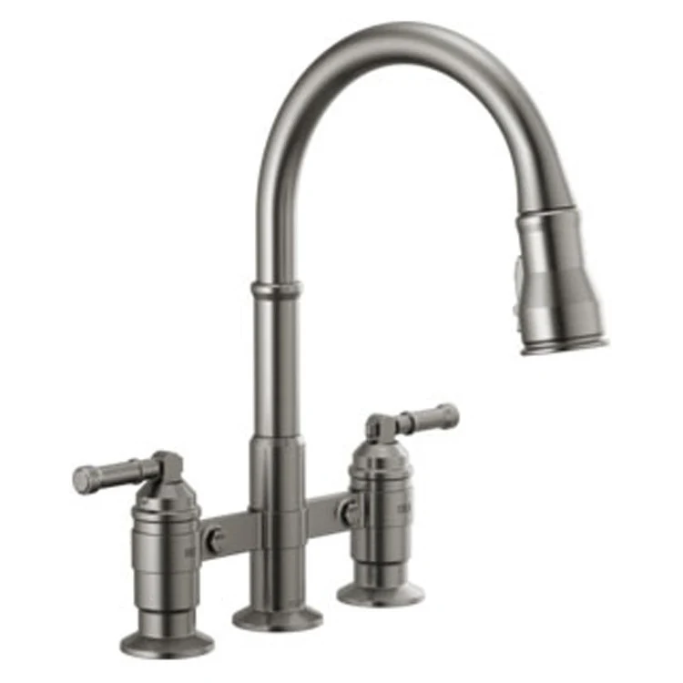 Kitchen Faucet Broderick Bridge 8 Inch Spread 2 Lever ADA Arctic Stainless Pull Down 1.8 Gallons per Minute - Frankwebs