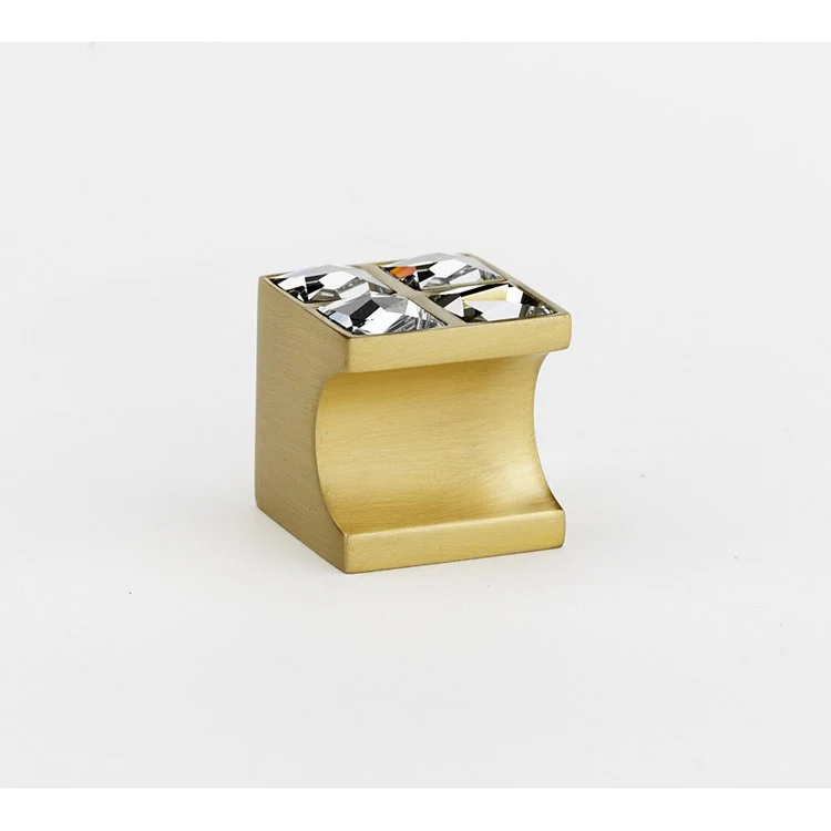 Knob Contemporary 2 Crystal 4 Square Crystal Satin Brass Brass 1 Inch 1 Inch 1-1/8 Inch - Frankwebs