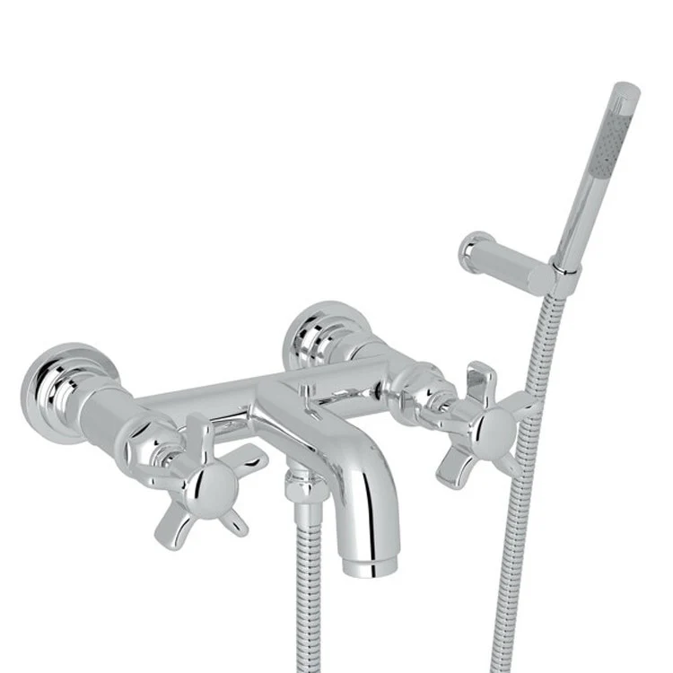 Tub Filler San Giovanni Wall Mount with Handshower 2 5 Spoke Cross Handle Satin Nickel - Frankwebs