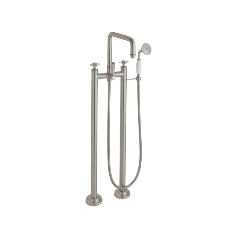 Tub Filler Hermosa Traditional Floor Mount with Handshower 7 Inch Spread 3 Series 34 Cross Satin Nickel 2 Hole - Frankwebs