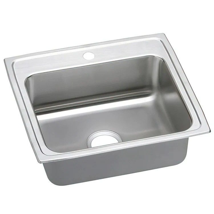 Kitchen Sink Lustertone Classic 22 x 19.5 Inch Single Bowl 1 Hole ADA Lustrous Satin Drop-In Rectangle Drain Location Rear Center Depth 6-1/2 Inch Quick Clip Mounting System Bottom Only Pads - Frankwebs