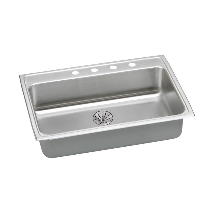 Kitchen Sink Lustertone Classic 31 x 22 Inch Single Bowl with Perfect Drain 2 Hole ADA Lustrous Satin Drop-In Rectangle Drain Location Rear Center Depth 6-1/2 Inch Quick Clip Mounting System Bottom Only Pads - Frankwebs
