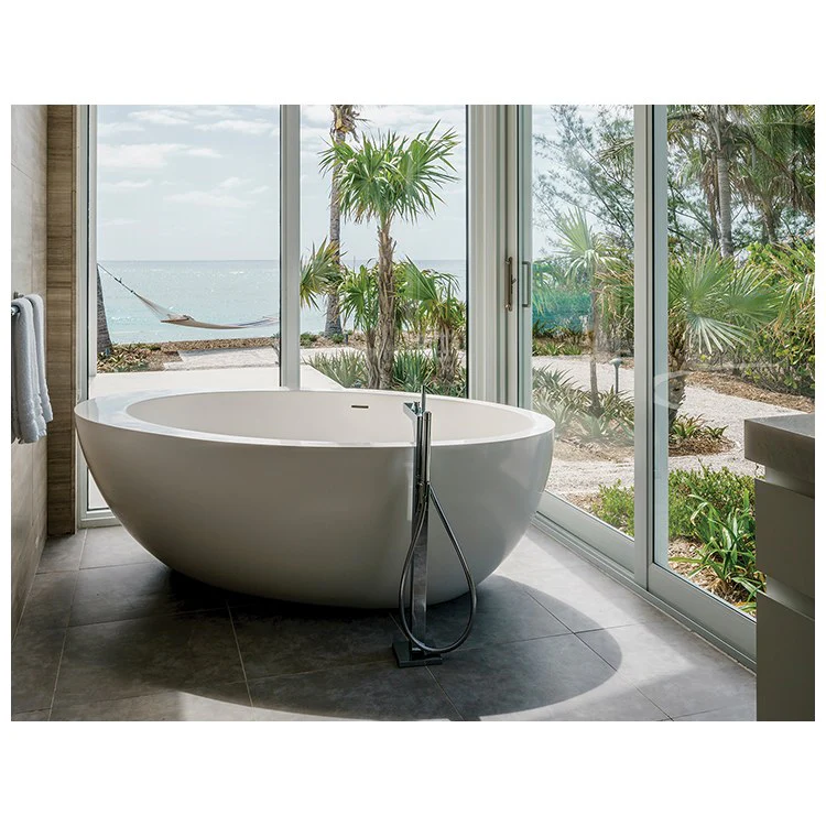 Soaking Tub Cascara 71 x 42 Inch Freestanding Center White Matte Sculpturestone 80 Gallons 22-3/4 Inch - Frankwebs