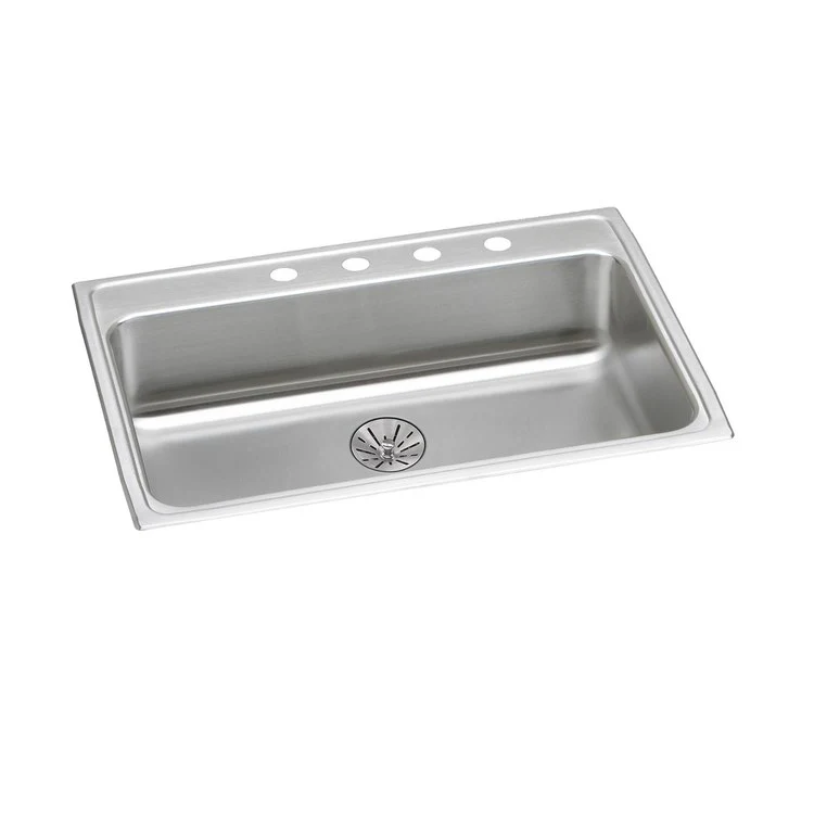 Kitchen Sink Lustertone Classic 31 x 22 Inch Single Bowl with Perfect Drain 4 Hole ADA Lustrous Satin Drop-In Rectangle Drain Location Rear Center Depth 6-1/2 Inch Bottom Only Pads - Frankwebs