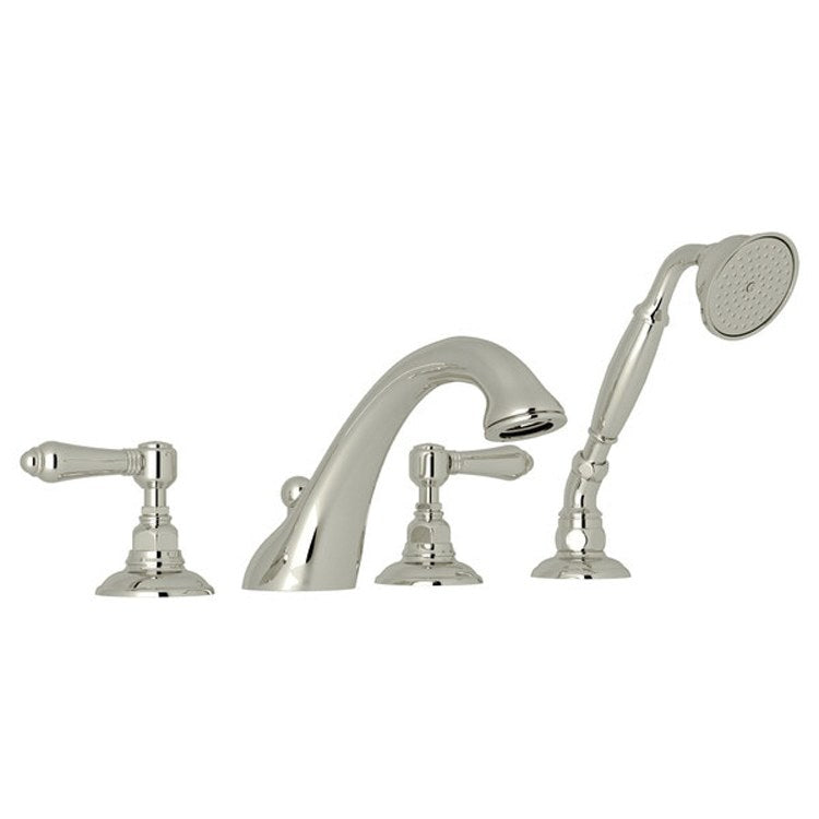 Tub Filler Viaggio Deck Mount with Handshower 2 Metal Lever C-Spout Satin Nickel - Frankwebs