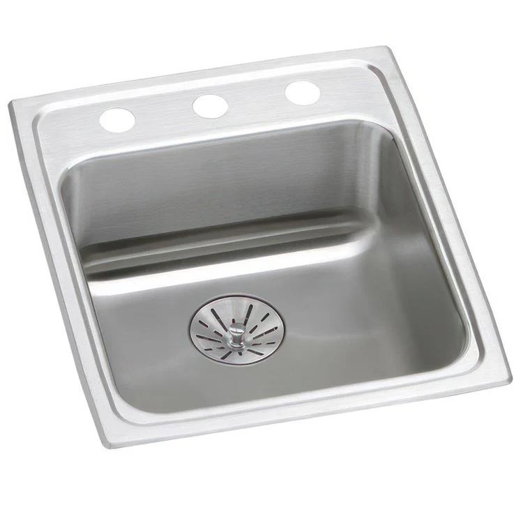 Kitchen Sink Lustertone Classic 17 x 20 Inch Single Bowl with Perfect Drain ADA Lustrous Satin Drop-In Rectangle Drain Location Rear Center Depth 6-1/2 Inch Bottom Only Pads - Frankwebs
