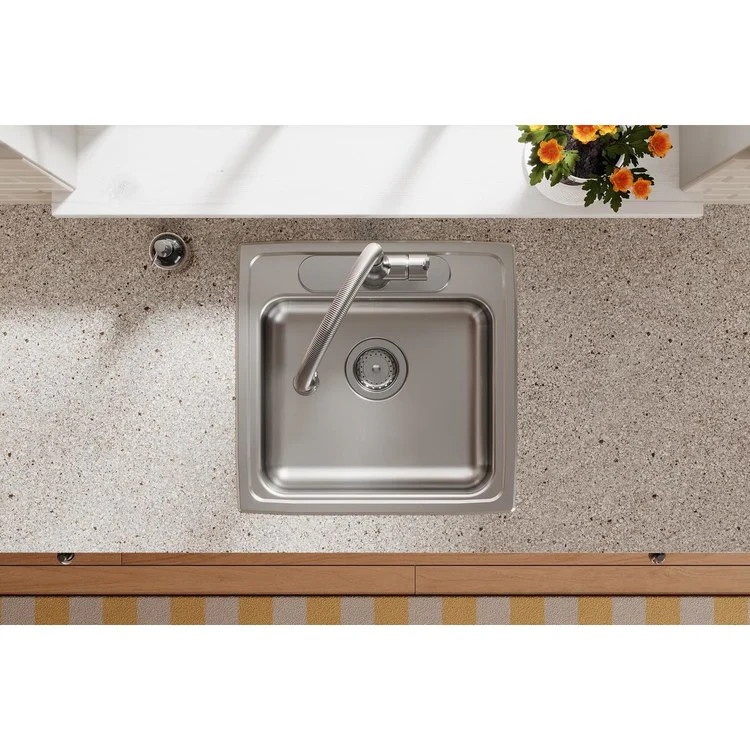 Kitchen Sink Lustertone Classic 19.5 x 19 Inch Single Bowl MR2 Hole ADA Lustrous Satin Drop-In Rectangle Drain Location Rear Center Depth 5 Inch Bottom Only Pads - Frankwebs