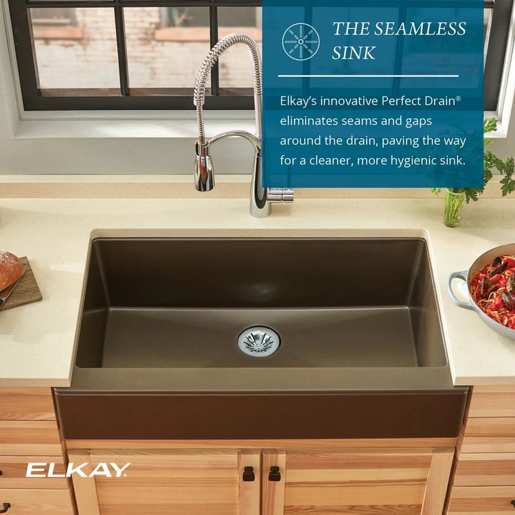 Kitchen Sink Quartz Luxe 36 x 21 Inch Single Bowl Perfect Drain Chestnut Farmhouse - Frankwebs