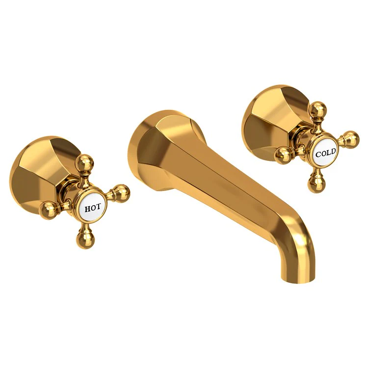 Lavatory Faucet Metropole Wall Mount 8 Inch Spread 2 Cross ADA WaterSense Stainless Steel PVD 1.2 Gallons Per Minute Brass Less Drain Spout Reach 7-1/2 Inch - Frankwebs