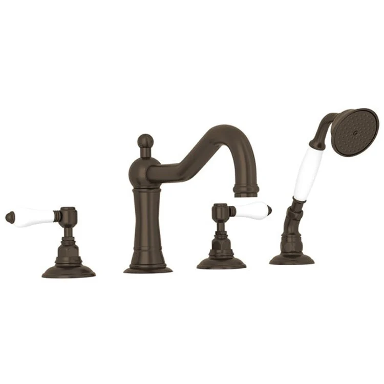 Tub Filler Acqui Deck Mount with Handshower 2 Porcelain Lever Fixed Spout Italian Brass - Frankwebs