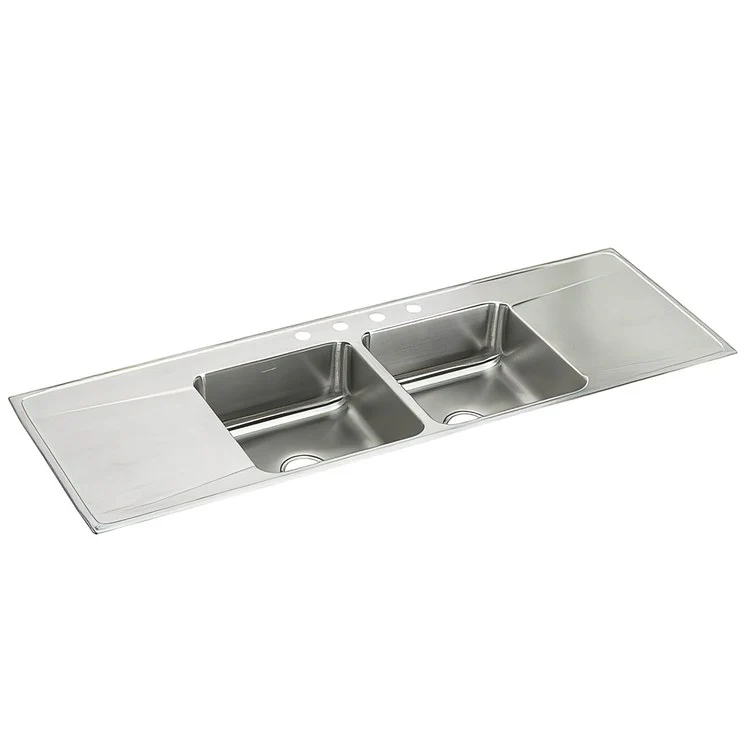 Kitchen Sink Lustertone Classic 66 x 22 Inch Double Bowl Equal with 2 Drain Board 2 Hole Lustrous Satin Drop-In - Frankwebs