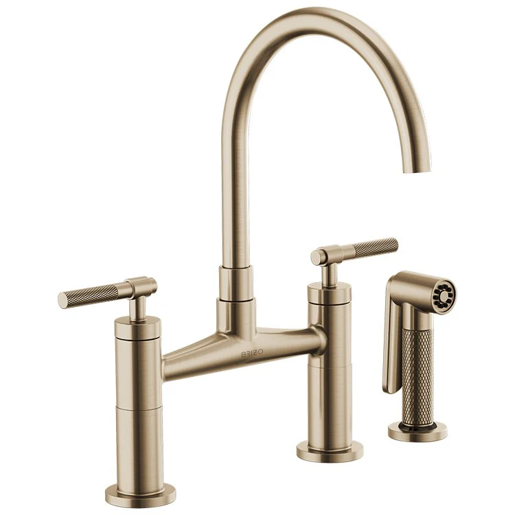 Litze Two Handle Kitchen Bridge Faucet with High-Arc Spout/Knurled Handle/Side Sprayer - Frankwebs