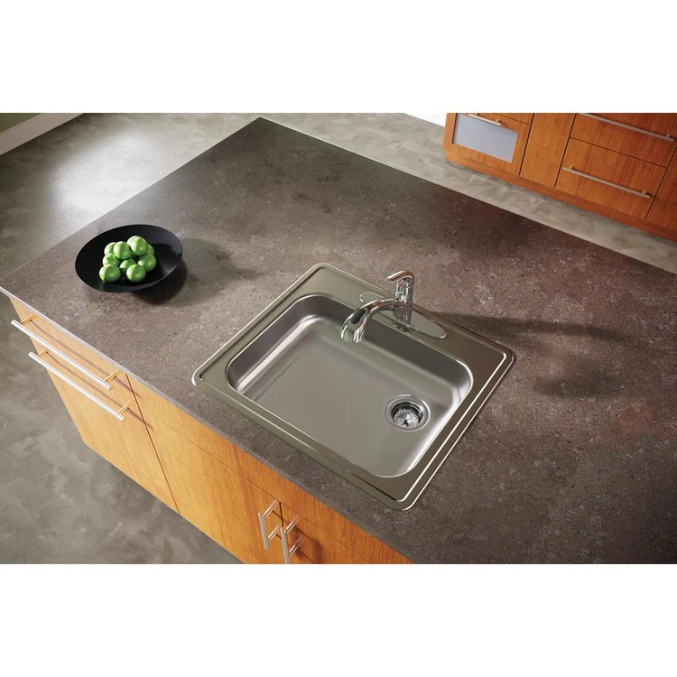 Kitchen Sink Dayton 25 x 22 Inch Single Bowl 3 Hole ADA Satin Drop-In Rectangle Drain Location Rear Right Depth 5-3/8 Inch Bottom Only Pads - Frankwebs