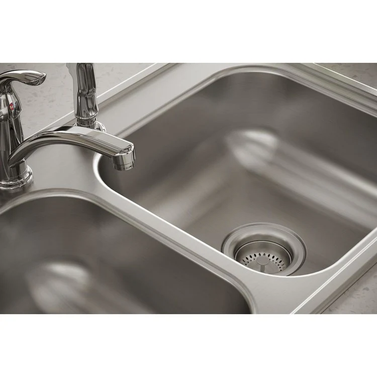 Kitchen Sink Dayton 33 x 19 Inch Double Bowl Equal 2 Hole ADA Satin Drop-In Rectangle Drain Location Center Depth 6-4/9 Inch Bottom Only Pads - Frankwebs