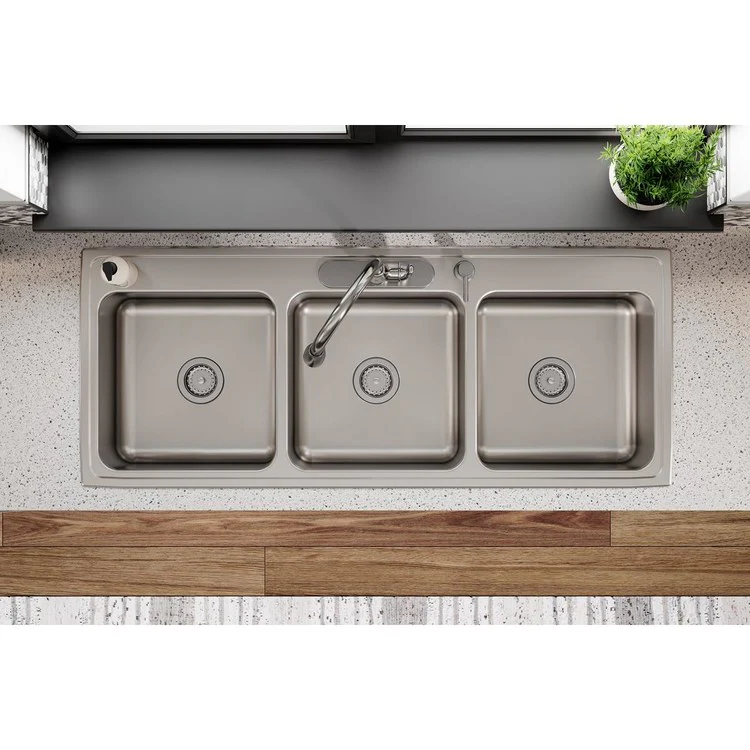 Kitchen Sink Lustertone Classic 54 x 22 Inch Triple Bowl 4 Hole Lustrous Satin Drop-In Drain Location Center Bottom Only Pads - Frankwebs