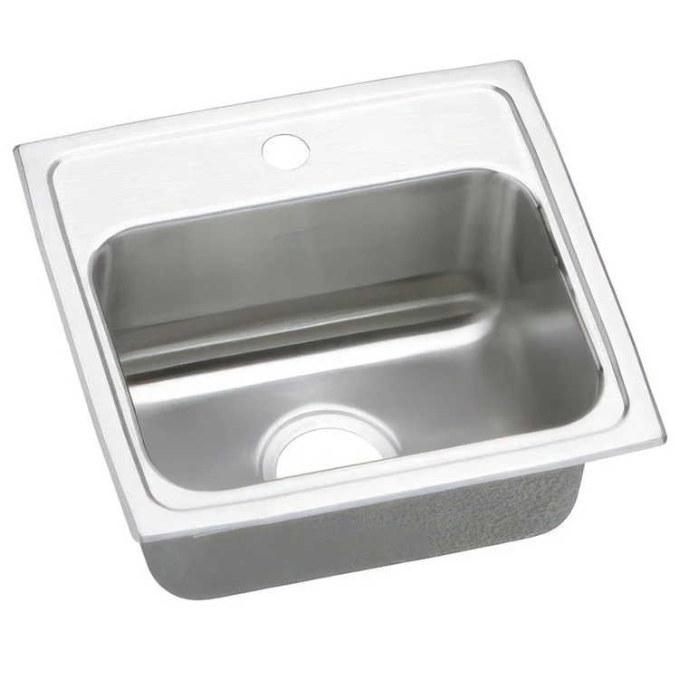 Kitchen Sink Lustertone Classic 17 x 16 Inch Single Bowl 1 Hole ADA Lustrous Satin Drop-In Rectangle Drain Location Center Depth 5-1/2 Inch Quick Clip Mounting System Bottom Only Pads - Frankwebs
