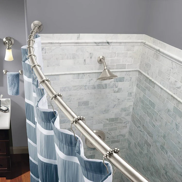 Adjustable Curved Tension Stainless Steel Shower Rod with Concealed Mount Flanges - Frankwebs