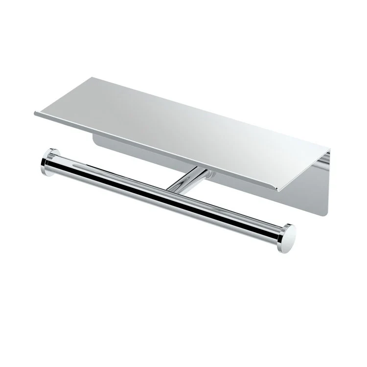 Toilet Paper Holder Latitude II Double Holder with Shelf Satin Nickel Metal Wall Mount - Frankwebs