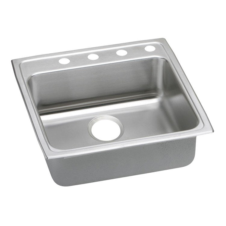 Kitchen Sink Lustertone Classic 22 x 22 Inch Single Bowl 1 Hole ADA Lustrous Satin Drop-In Rectangle Drain Location Rear Center Depth 5 Inch Quick Clip Mounting System Bottom Only Pads - Frankwebs