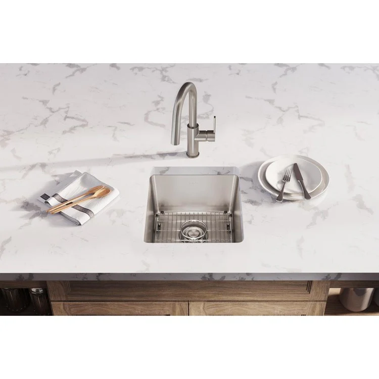 Kitchen Sink Lustertone Iconix 16 x 18.5 Inch Single Bowl Kit Luminous Satin Undermount Drain Location Rear Center - Frankwebs