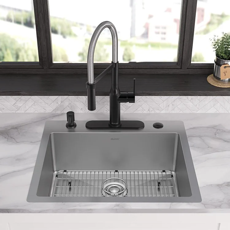 Kitchen Sink Crosstown 25 x 22 Inch Single Bowl 5 Hole Polished Satin Drop-In Undermount - Frankwebs
