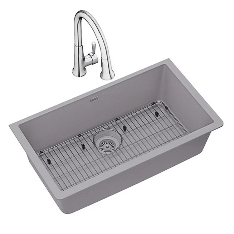 Kitchen Sink Quartz Classic 33 x 18.5 Inch Single Bowl Kit with Faucet White Undermount - Frankwebs