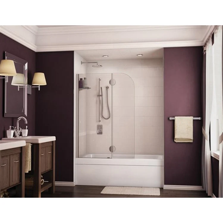 Tub Shield Monaco Right Opening with Rectangular Hinges 25-1/4 x 58 Inch Brushed Nickel Tempered Glass - Frankwebs