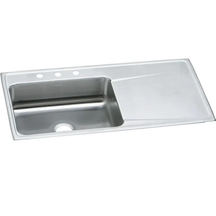 Kitchen Sink Lustertone Classic 43 x 22 Inch Single Bowl with Right Drainboard 3 Hole Lustrous Highlighted Satin Top Mount - Frankwebs