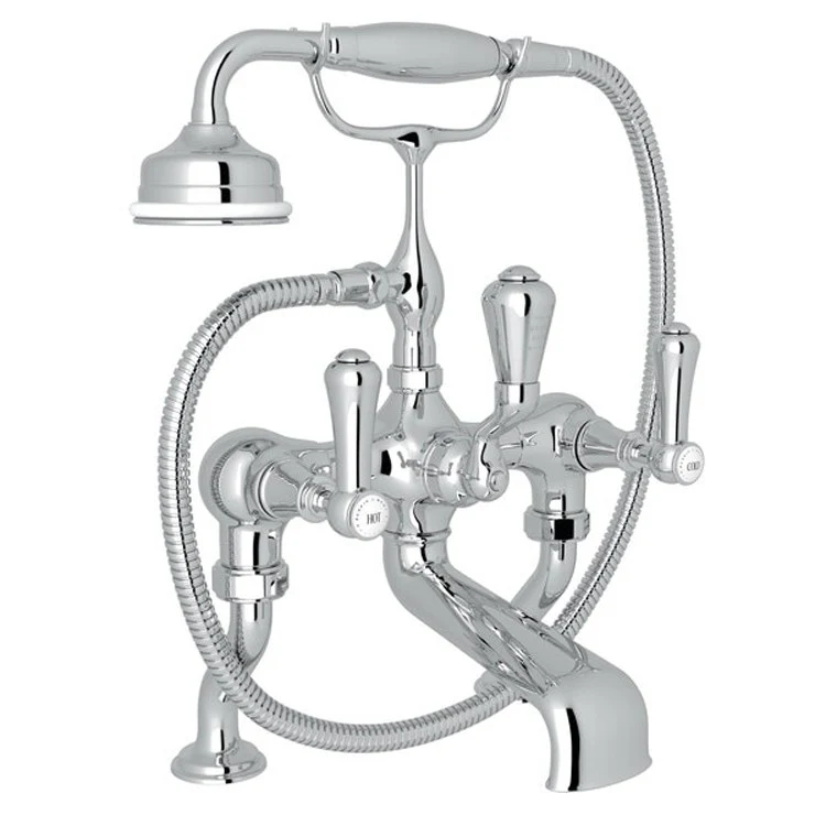 Tub Filler Georgian Era Exposed Deck Mount with Handshower 3 White Porcelain Lever Fixed Spout Polished Chrome - Frankwebs