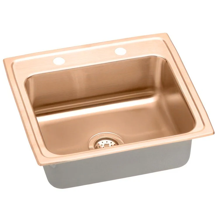 Kitchen Sink 22 x 19.5 Inch Single Bowl MR2 Hole ADA Copper Drop-In Rectangle Drain Location Rear Center Depth 5-1/2 Inch Full Spray Sides and Bottom - Frankwebs