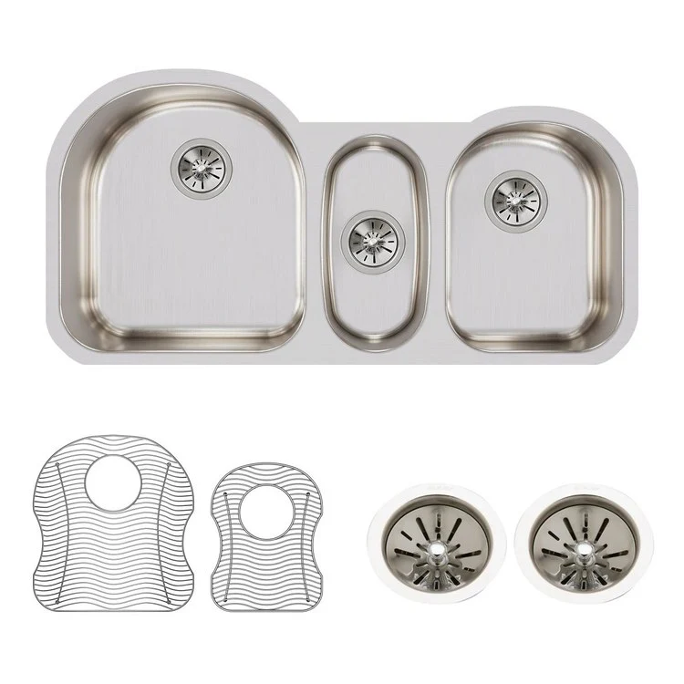 Kitchen Sink Lustertone Classic 39.5 x 20 Inch Triple Bowl Kit Lustrous Highlighted Satin Undermount - Frankwebs