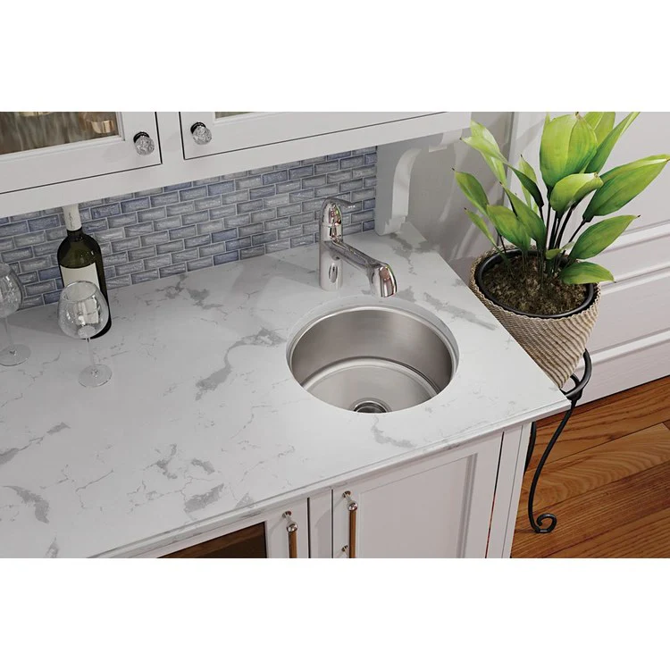 Kitchen Sink Dayton 14.5 x 14.5 Inch Single Bowl ADA Soft Satin Undermount Round Drain Location Center Depth 6 Inch Bottom Only Pads - Frankwebs