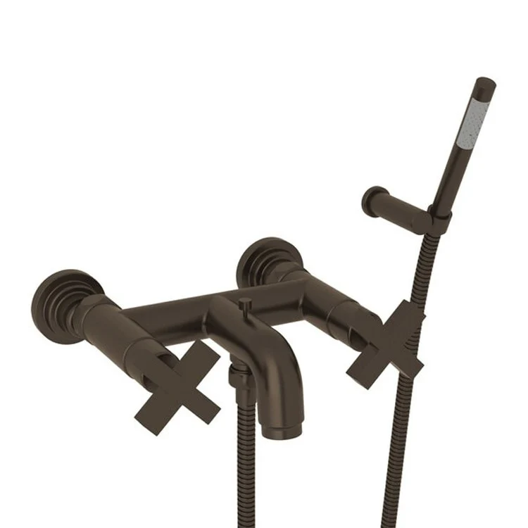 Tub Filler Lombardia Wall Mount with Handshower 2 Cross Tuscan Brass - Frankwebs