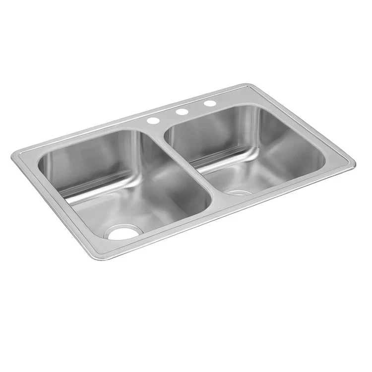 Kitchen Sink Dayton 33 x 22 Inch Double Bowl Offset 3 Hole Satin Drop-In - Frankwebs